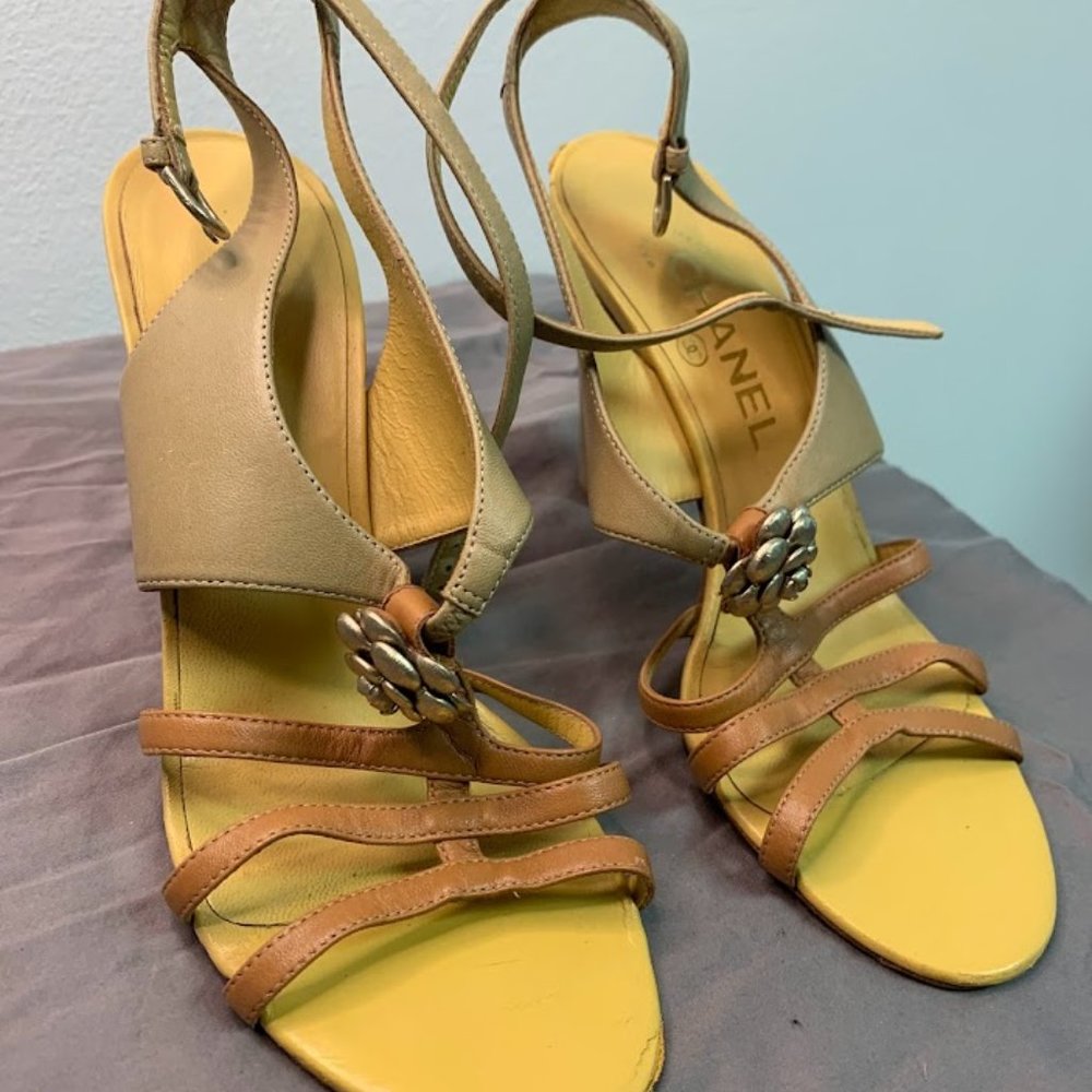 CHANEL Beige Open Toe Heels Size 36.5